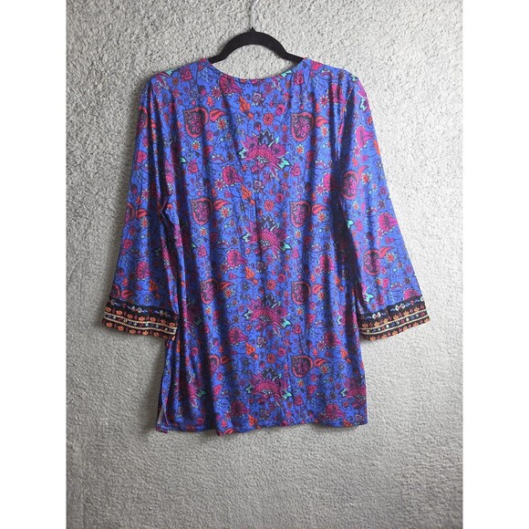 Soft Surroundings Top Womens M Blue Tamuri Embroidered Beaded Tunic Boho Hippie - Picture 7 of 11